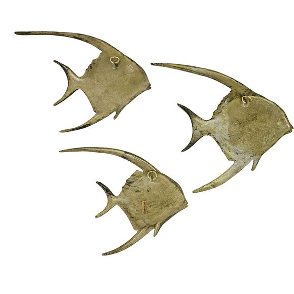 Brass Angel Fish Wall Hanging MCM Nautical Ocean Beach Decor, Set of 3 - Picture 3 of 5